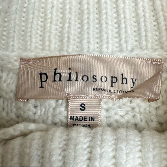 Philosophy Cable Knit Sweater Mock Turtleneck Cream Colored Sz S Cotton Blend - Picture 6 of 14